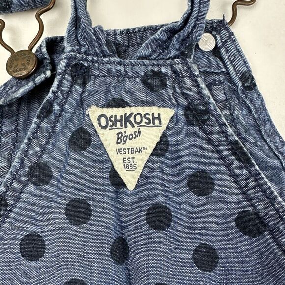 OshKosh B'Gosh Denim Blue Jean Overalls Polka Dot Size 18M 100% Cotton Vestbak - Picture 9 of 12